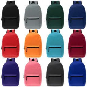 15" Kids Basic Wholesale Backpack in 12 Colors- Bulk Case of 24