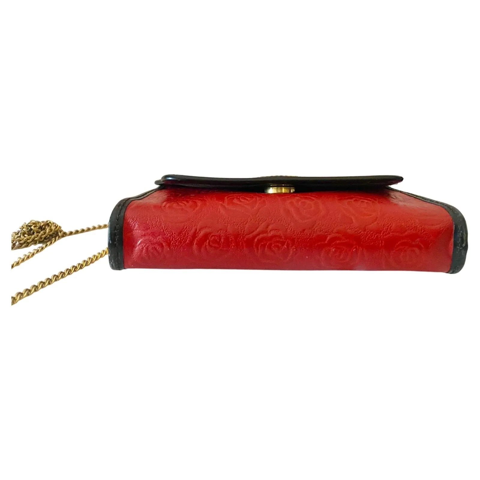 1980s Ungaro Paris Red Embossed Shoulder Bag with Gold Chain