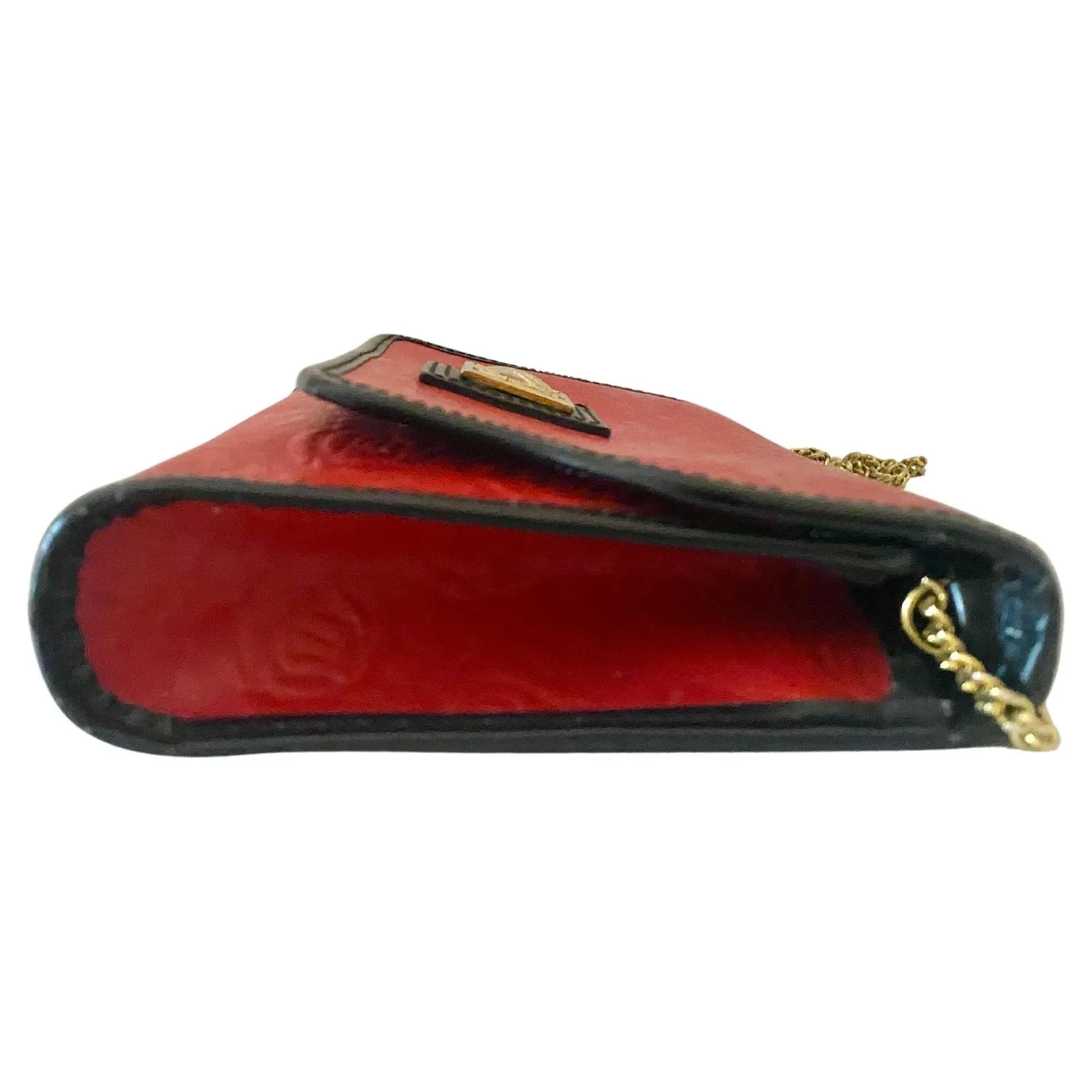 1980s Ungaro Paris Red Embossed Shoulder Bag with Gold Chain