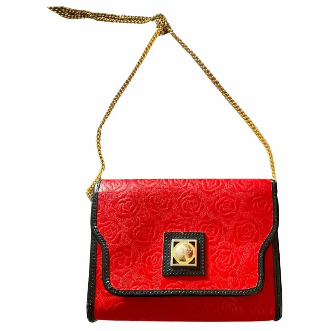 1980s Ungaro Paris Red Embossed Shoulder Bag with Gold Chain