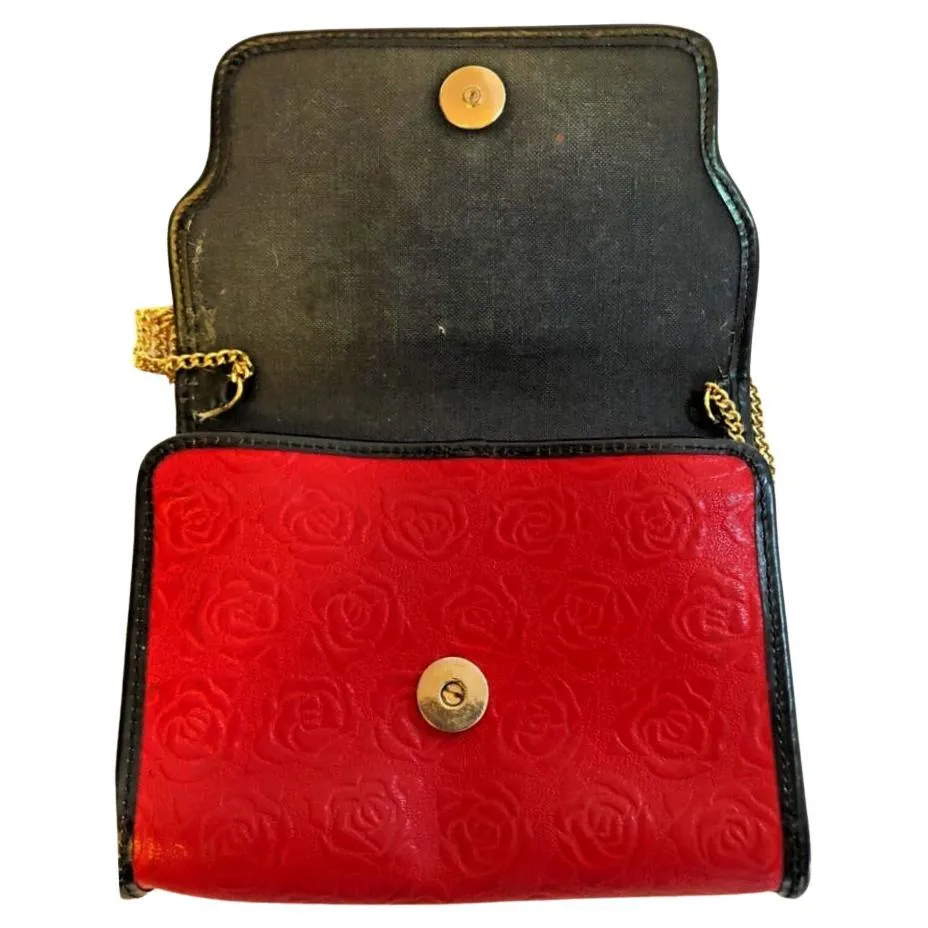 1980s Ungaro Paris Red Embossed Shoulder Bag with Gold Chain