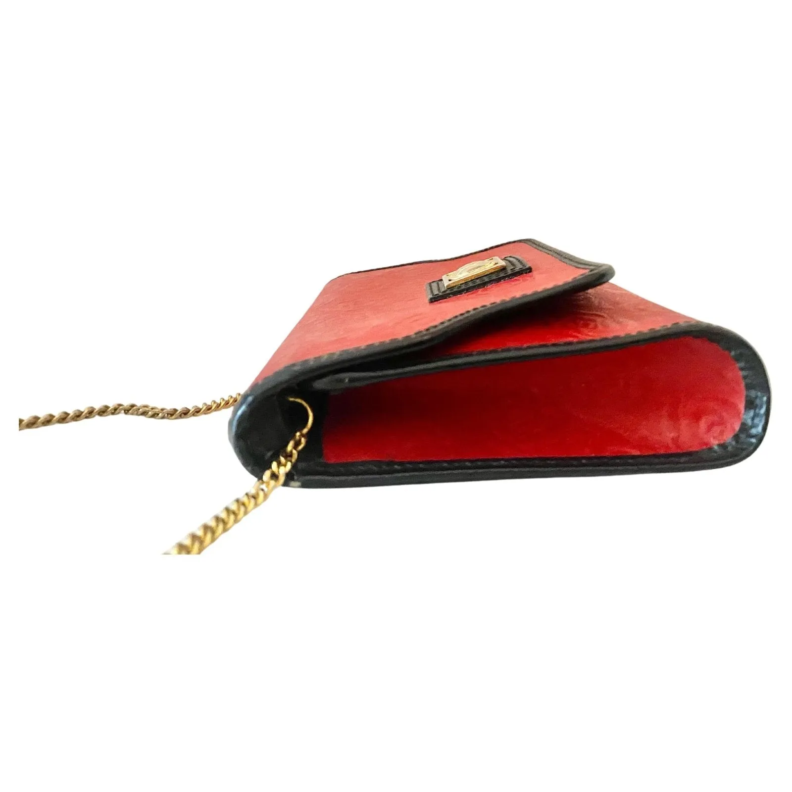 1980s Ungaro Paris Red Embossed Shoulder Bag with Gold Chain