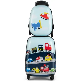 2 Pieces Kids Luggage Set with Wheels and Height Adjustable Handle