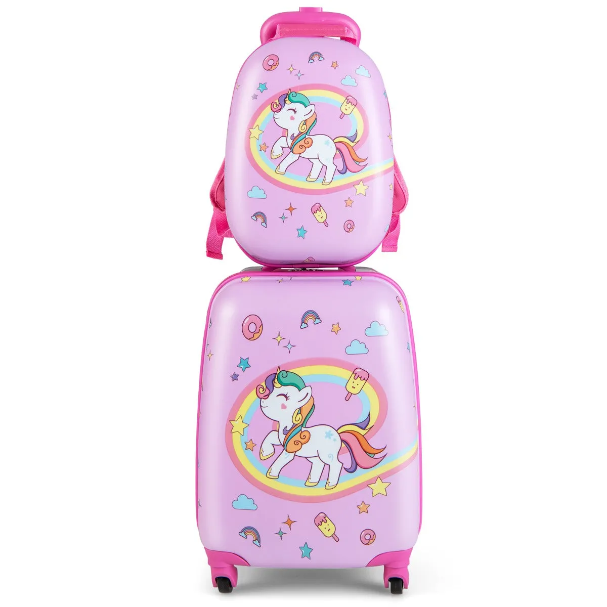 2 Pieces Kids Luggage Set with Wheels and Height Adjustable Handle