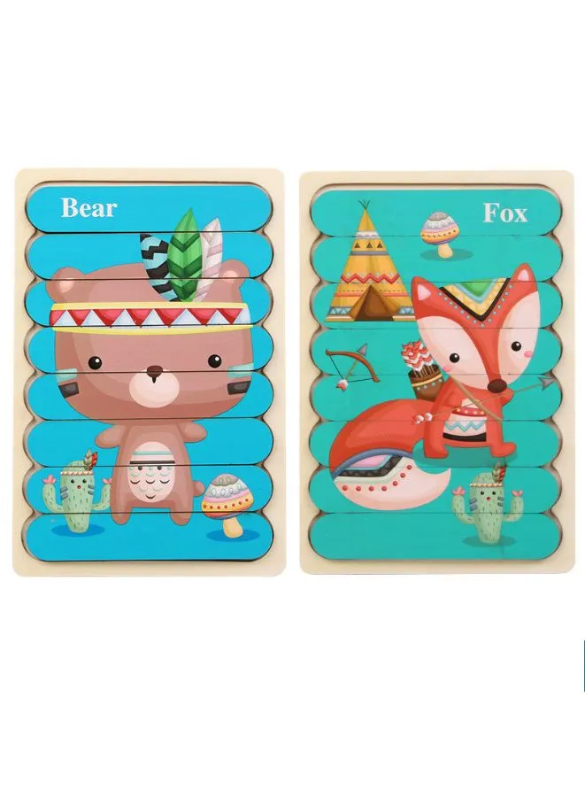 3D Double-sided Wooden Jigsaw Bar Puzzle Toy, Bear/Fox