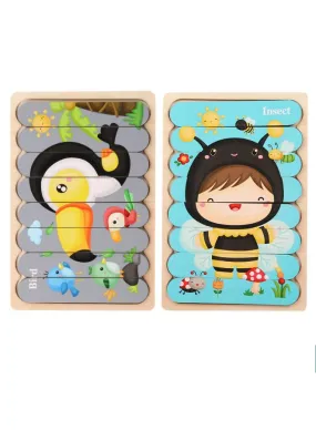 3D Double-sided Wooden Jigsaw Bar Puzzle Toy, Bird/Insect