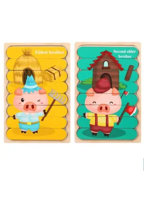 3D Double-sided Wooden Jigsaw Bar Puzzle Toy, Brothers