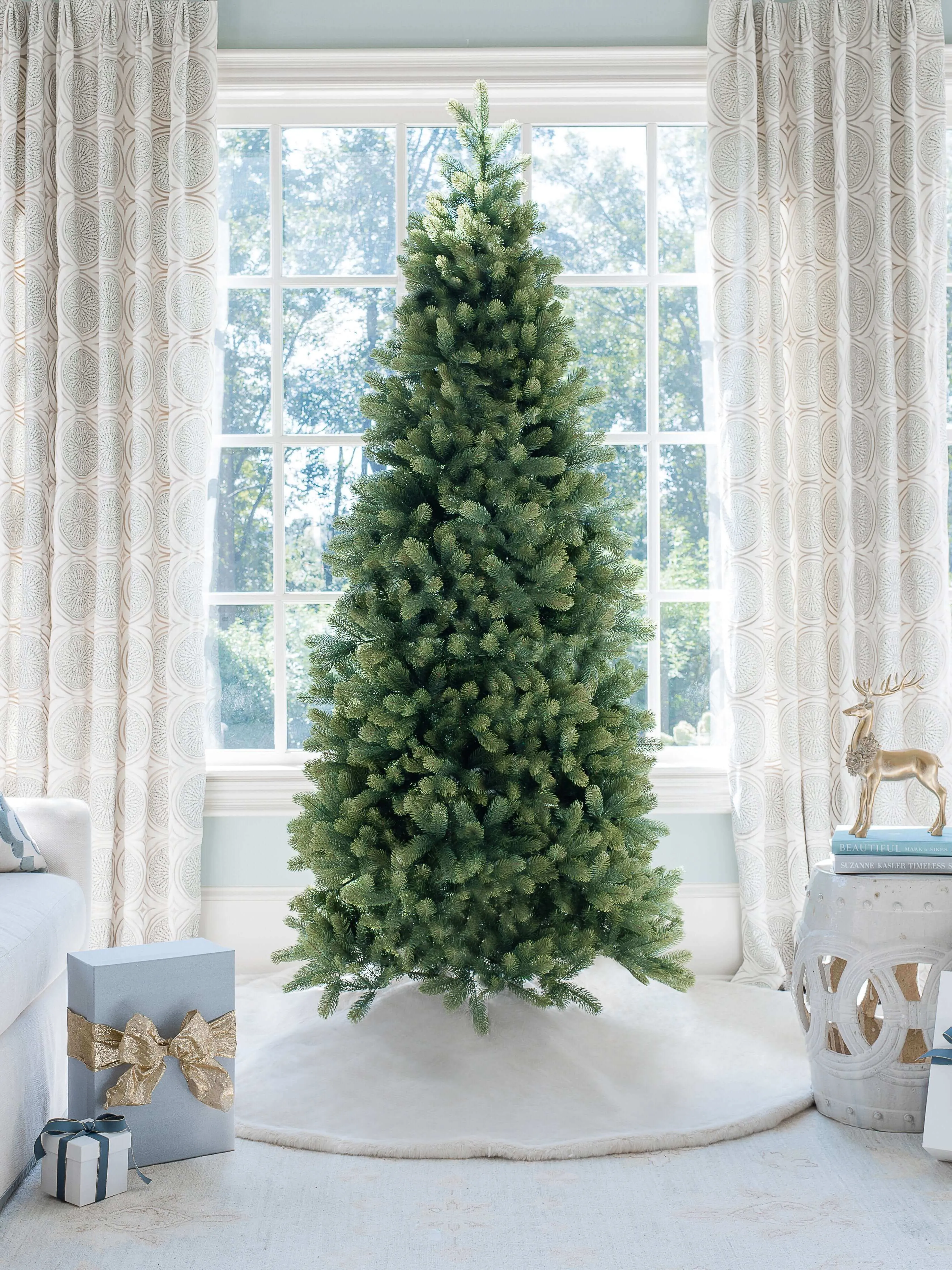 6.5' Royal Fir Slim Artificial Christmas Tree with 500 Warm White & Multi-Color LED Lights