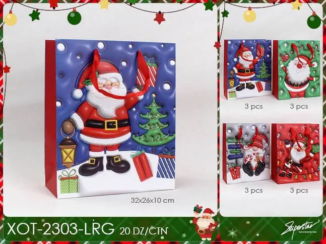 Accessories- Xmas Santa Gift Bag XOT-2303-LRG (12 pack)