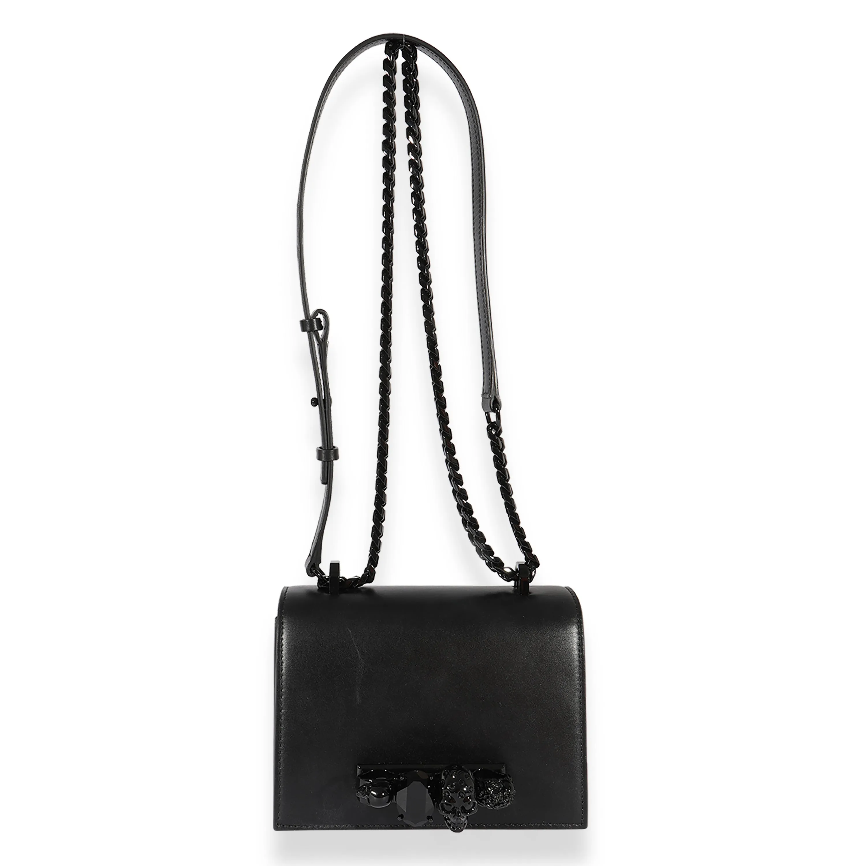 Alexander Mcqueen Black Leather Knuckle Flap Chain Bag