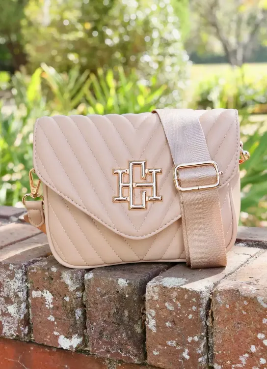 Angela Quilted Crossbody Purse Tan