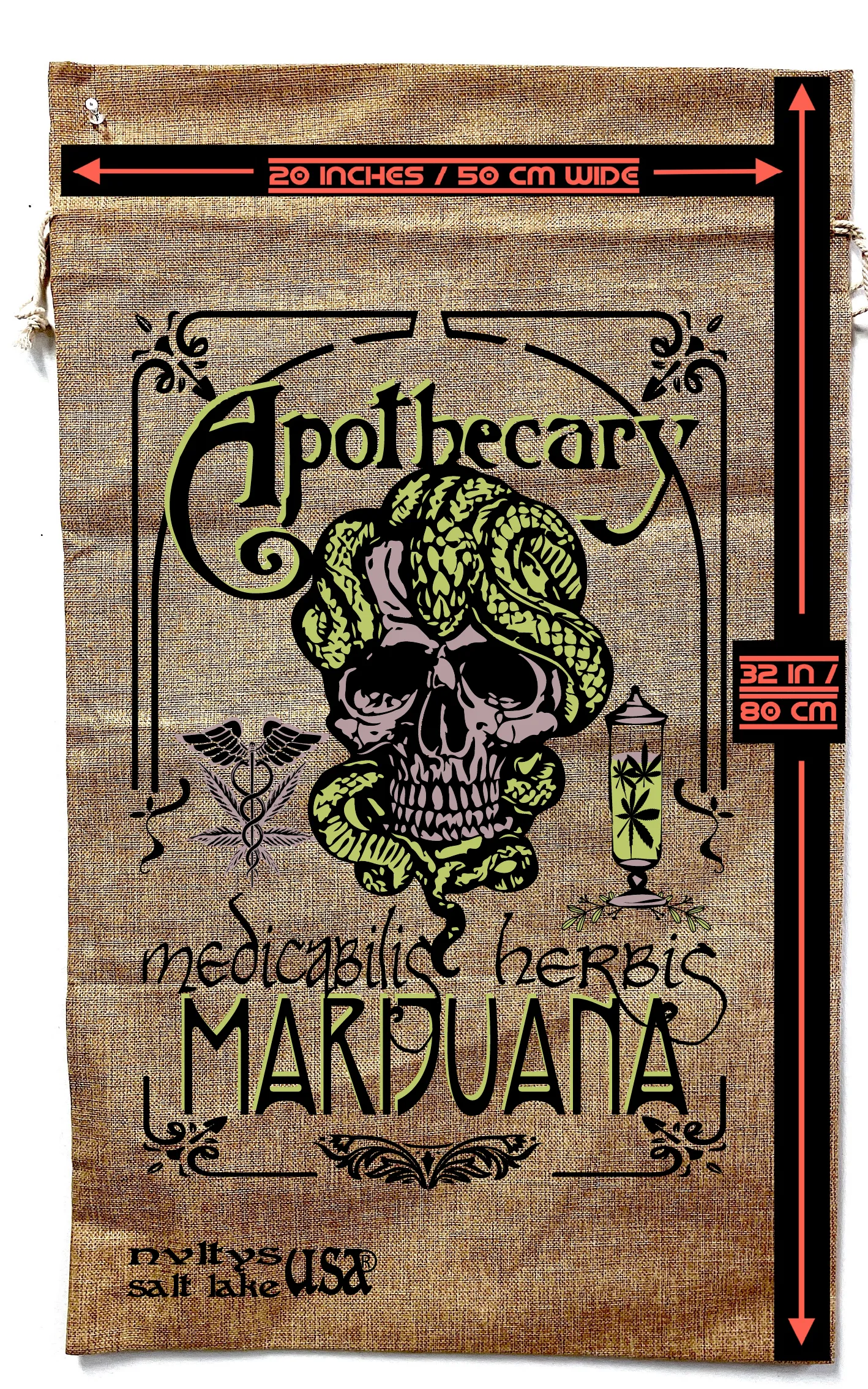 APOTHECARY MEDICAL MARIJUANA BURLAP BAG (Sold by the piece)