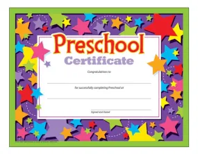 Awards: Preschool Certificate, stars