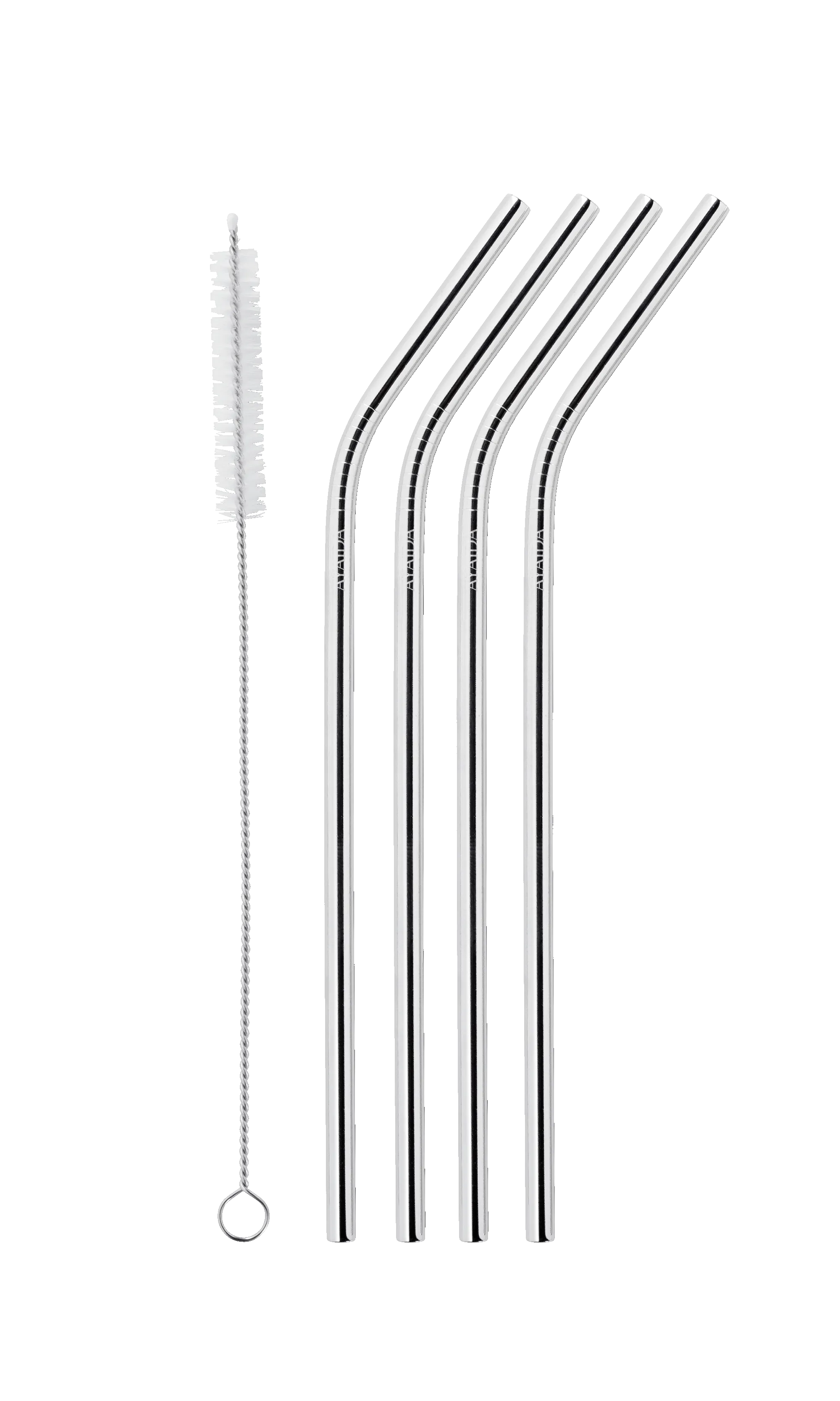 Aya&Ida Set of 4 Reusable Long Steel Drinking Straws with Brush