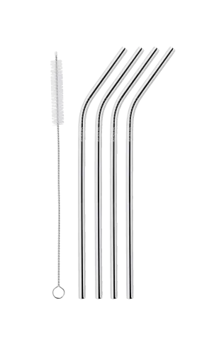 Aya&Ida Set of 4 Reusable Long Steel Drinking Straws with Brush