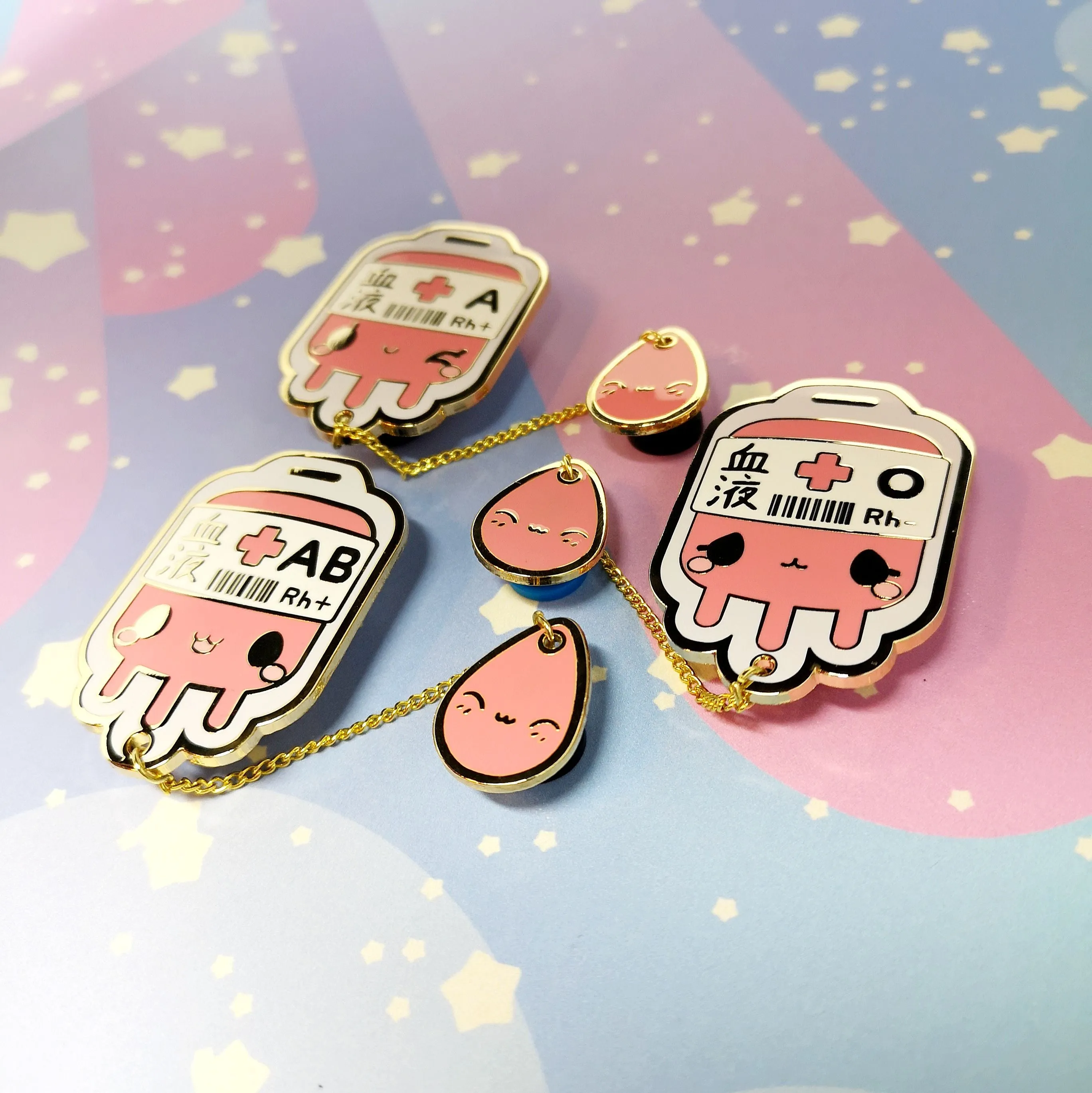 B  Positive Blood Bag-- Hard Enamel Collar Pin -- Kawaii Medical Pins Series