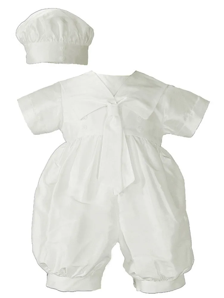 Baby Boys White Silk Sailor Collar Hat Christening Romper Set 0-12M