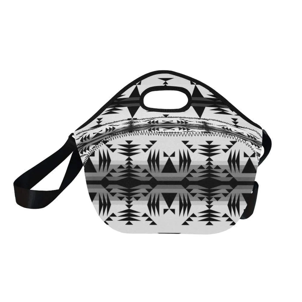 Between the Mountains White and Black Neoprene Lunch Bag/Large