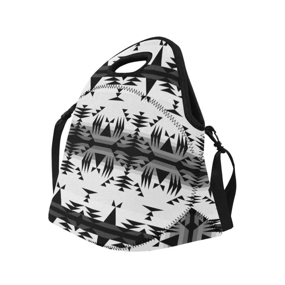 Between the Mountains White and Black Neoprene Lunch Bag/Large