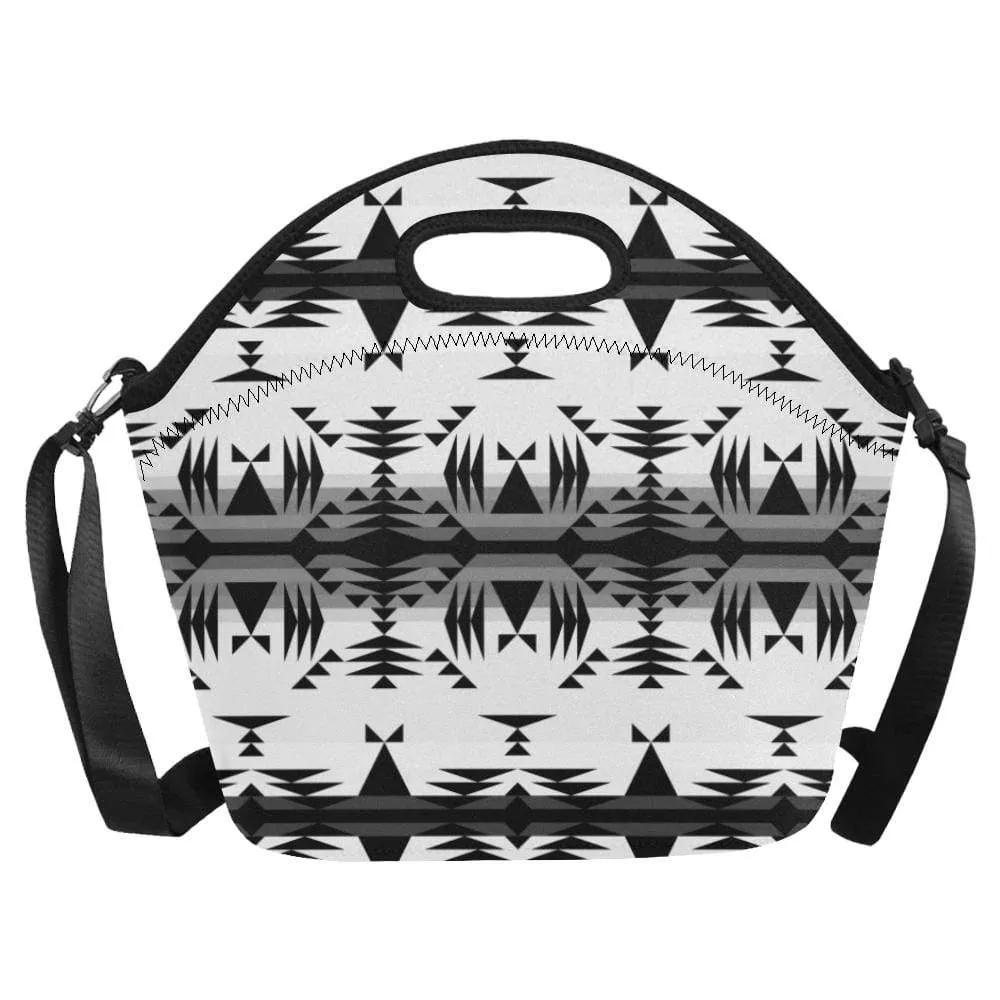 Between the Mountains White and Black Neoprene Lunch Bag/Large