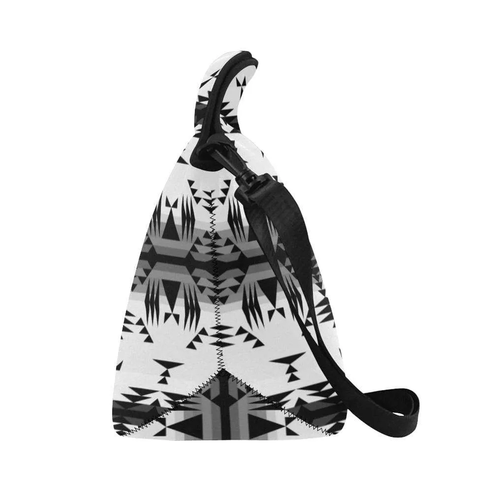 Between the Mountains White and Black Neoprene Lunch Bag/Large