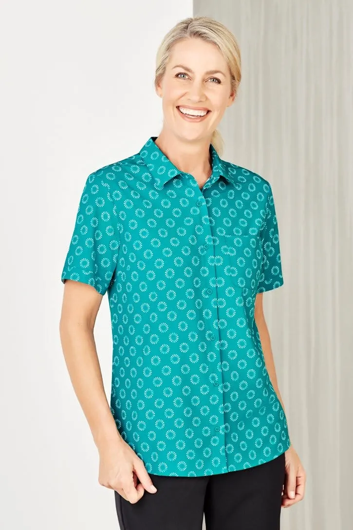 Biz Care Womens Florence Daisy Print Short Sleeve Shirt CS948LS