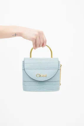 Blue Embossed Leather Aby Lock Bag