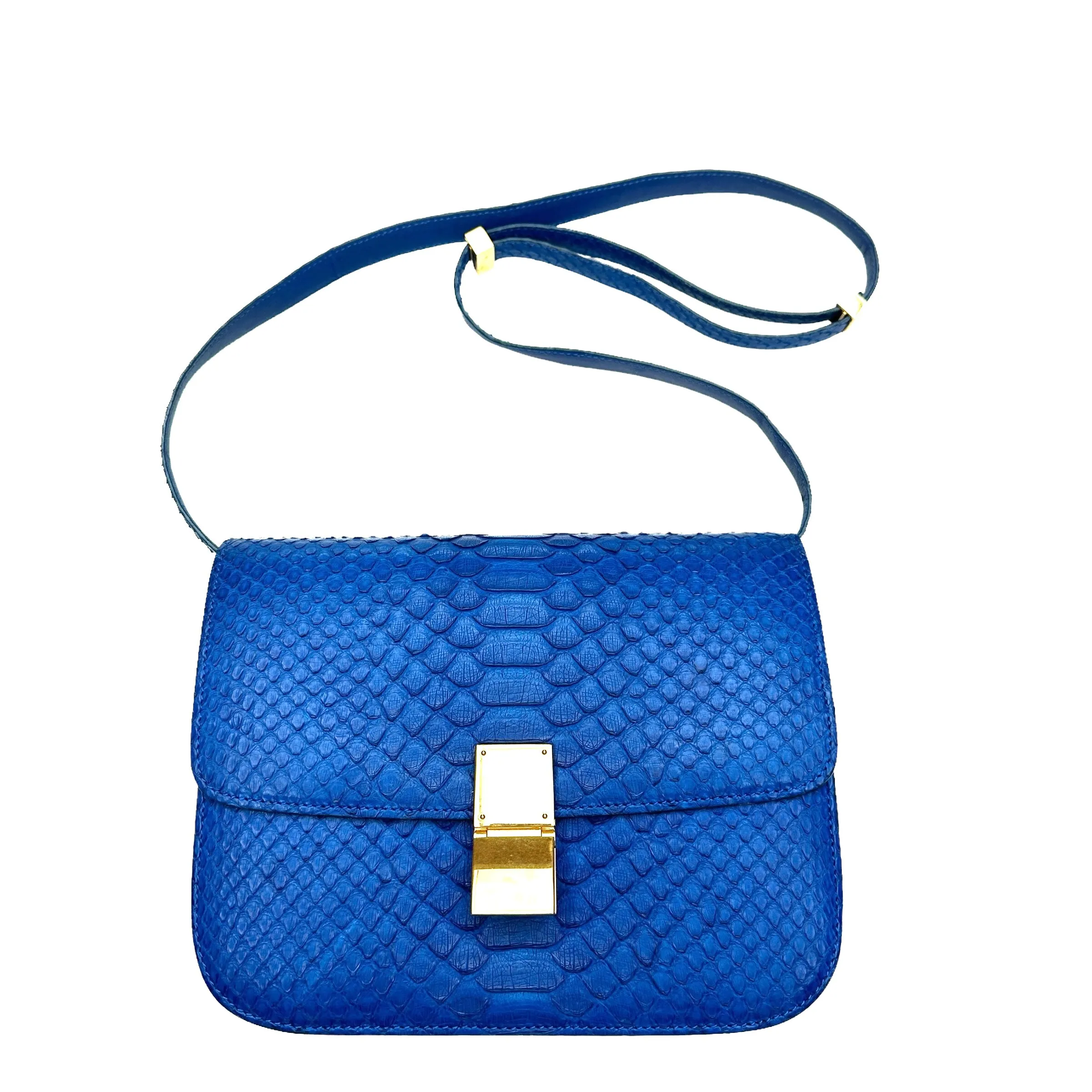 Blue Python Leather Box Bag