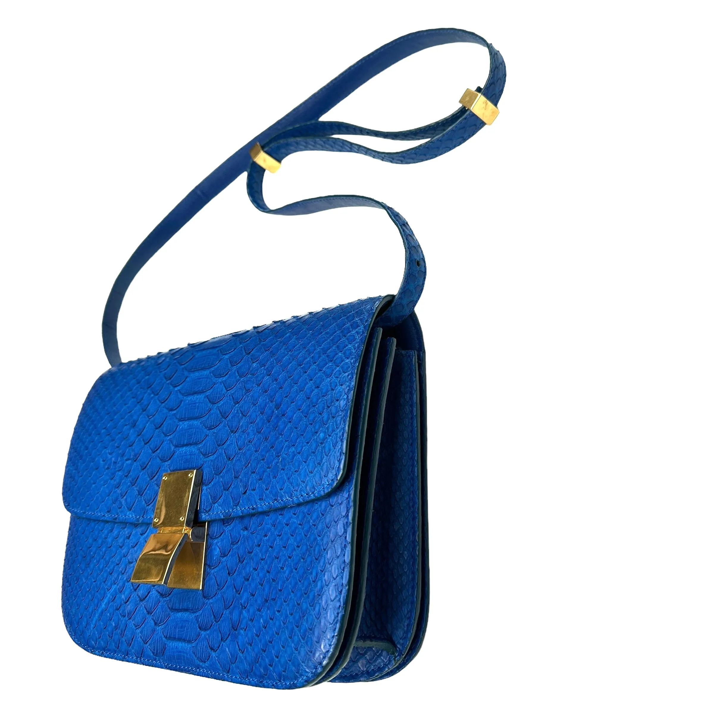 Blue Python Leather Box Bag