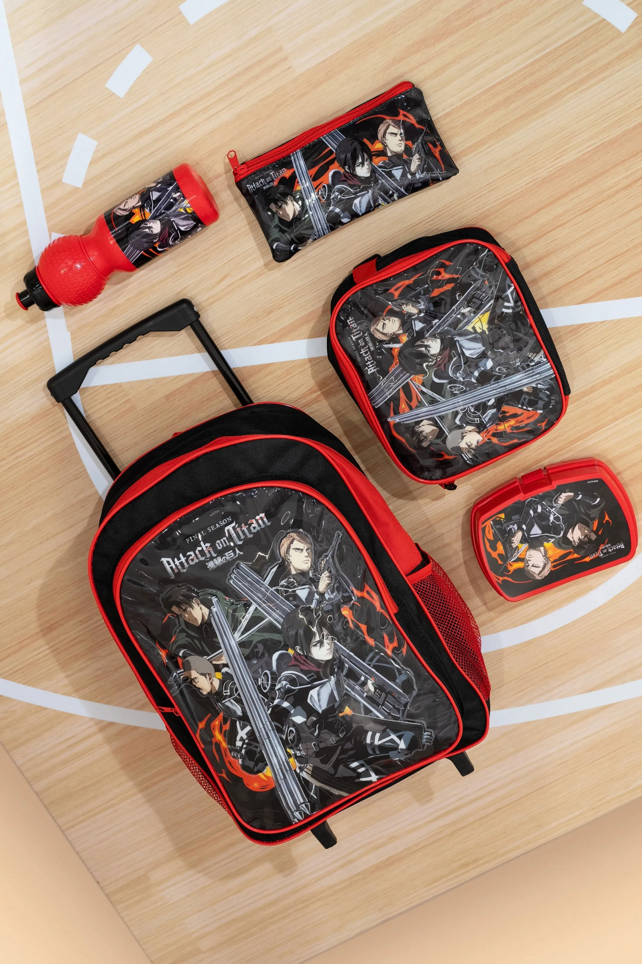 Boys Black And Red Attack On Titan Print Trolley Set (5 Piece)