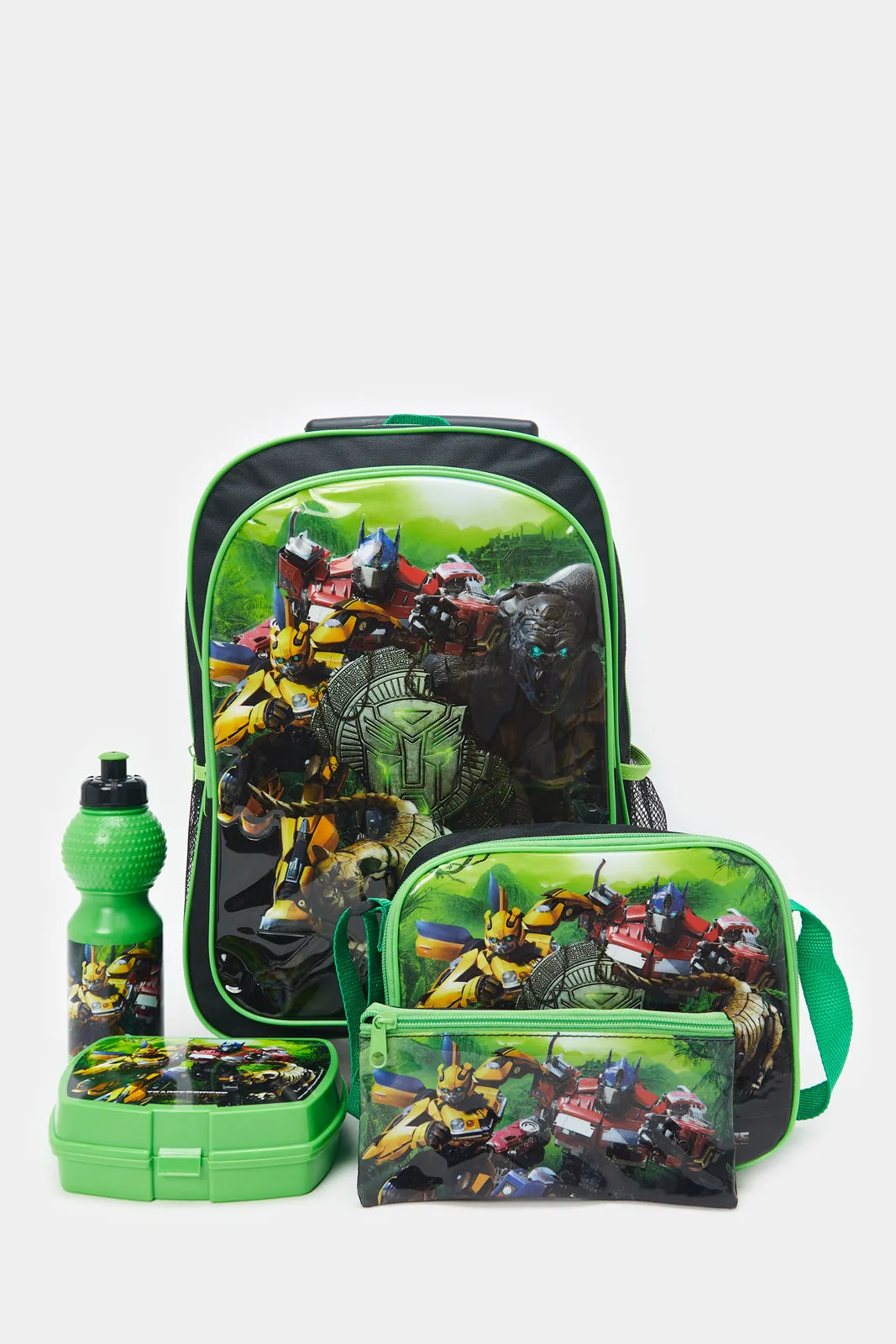 Boys Green Transformers Print Trolley Set (5 Piece)