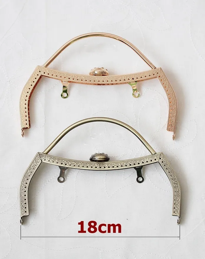 Bronze Gold Purse Frame Metal Vintage Shell Snap Clasp For Bag Sewing Clutch Handbag Making Findings Hardware Supply Accessories 18cm