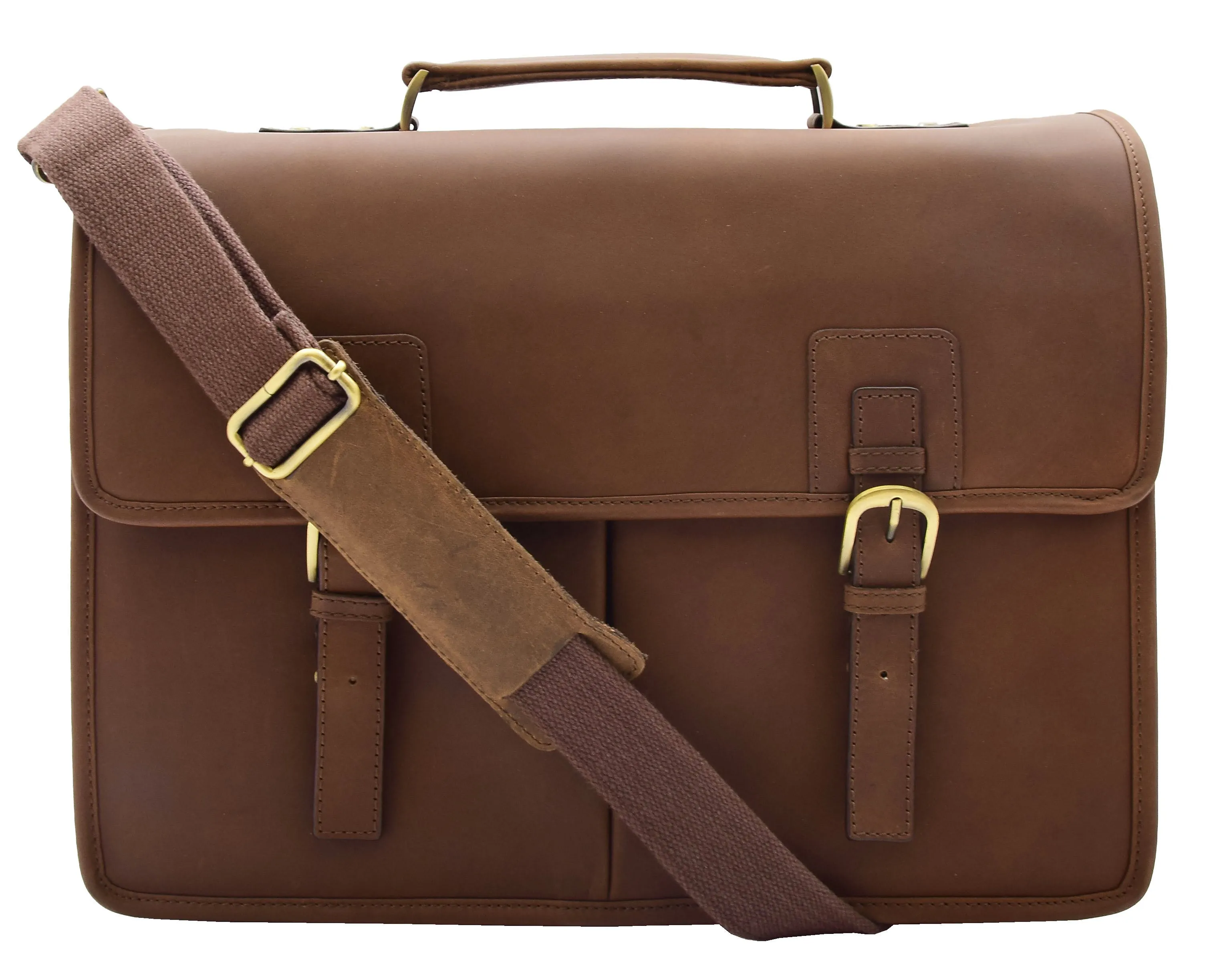 Brown Mud Hunter Leather Briefcase Expandable Office Bag Messenger Laptop Case Thomas