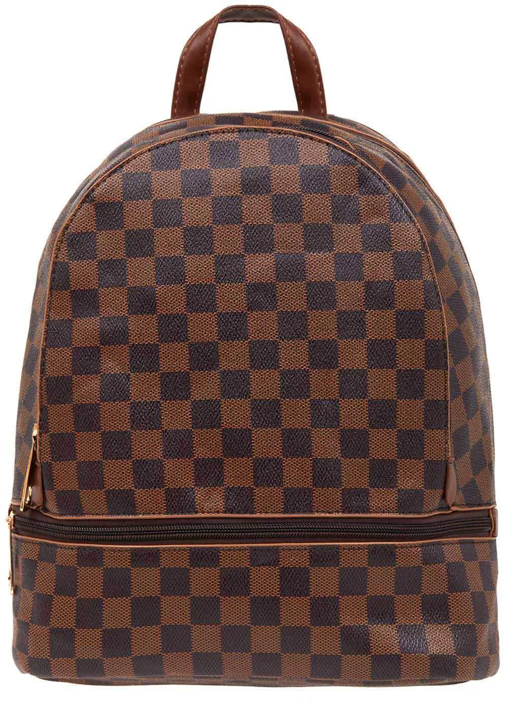 Brown Small Checker Backpack