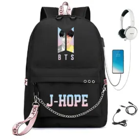 BTS BTS school bag USB charging backpack outdoor sports personalized student school bag-3