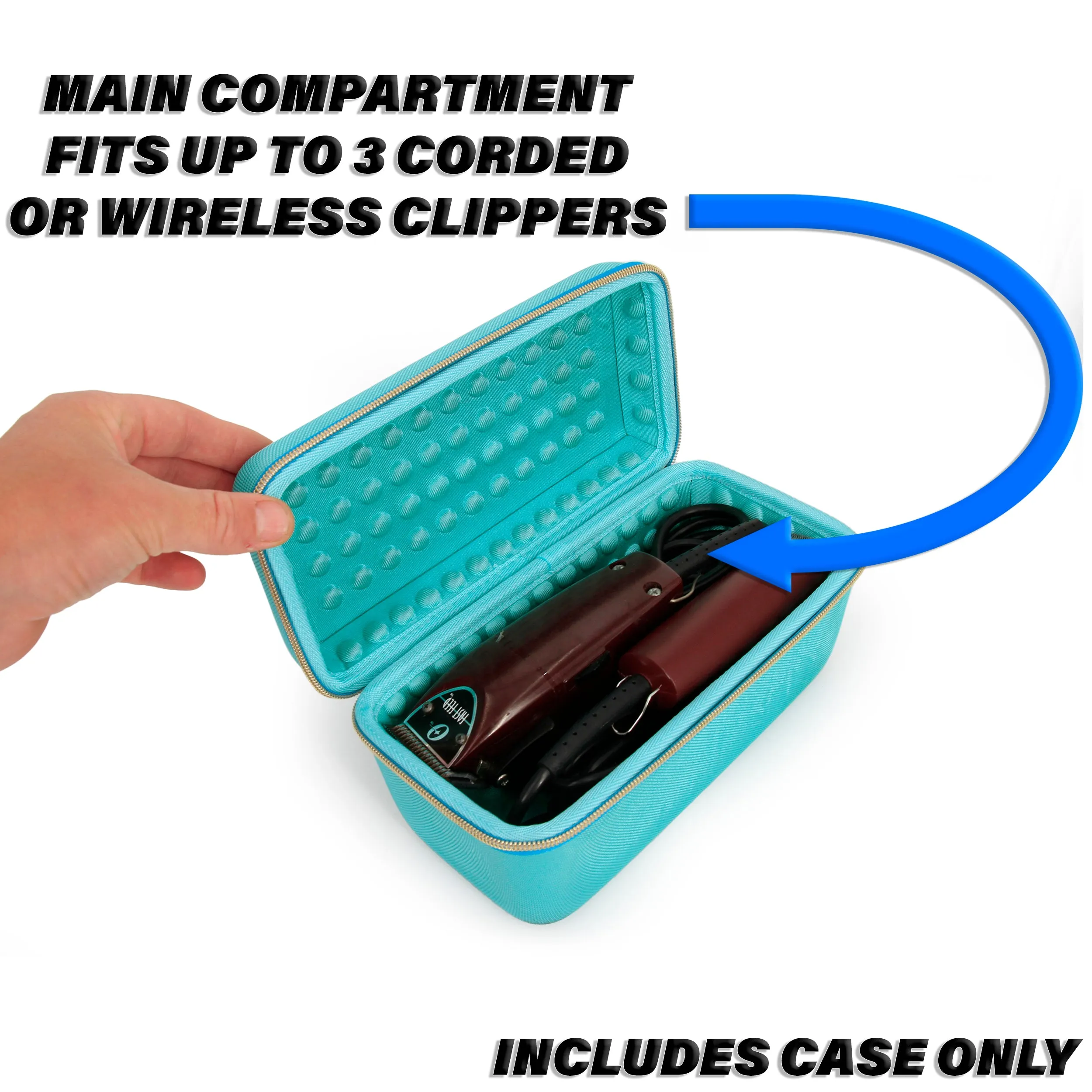 CASEMATIX Clipper Case Holds Up to 3 Clippers, Hair Buzzers, Trimmers or T-Finisher Up to 8.5" - Travel Barber Case Only, Turquoise