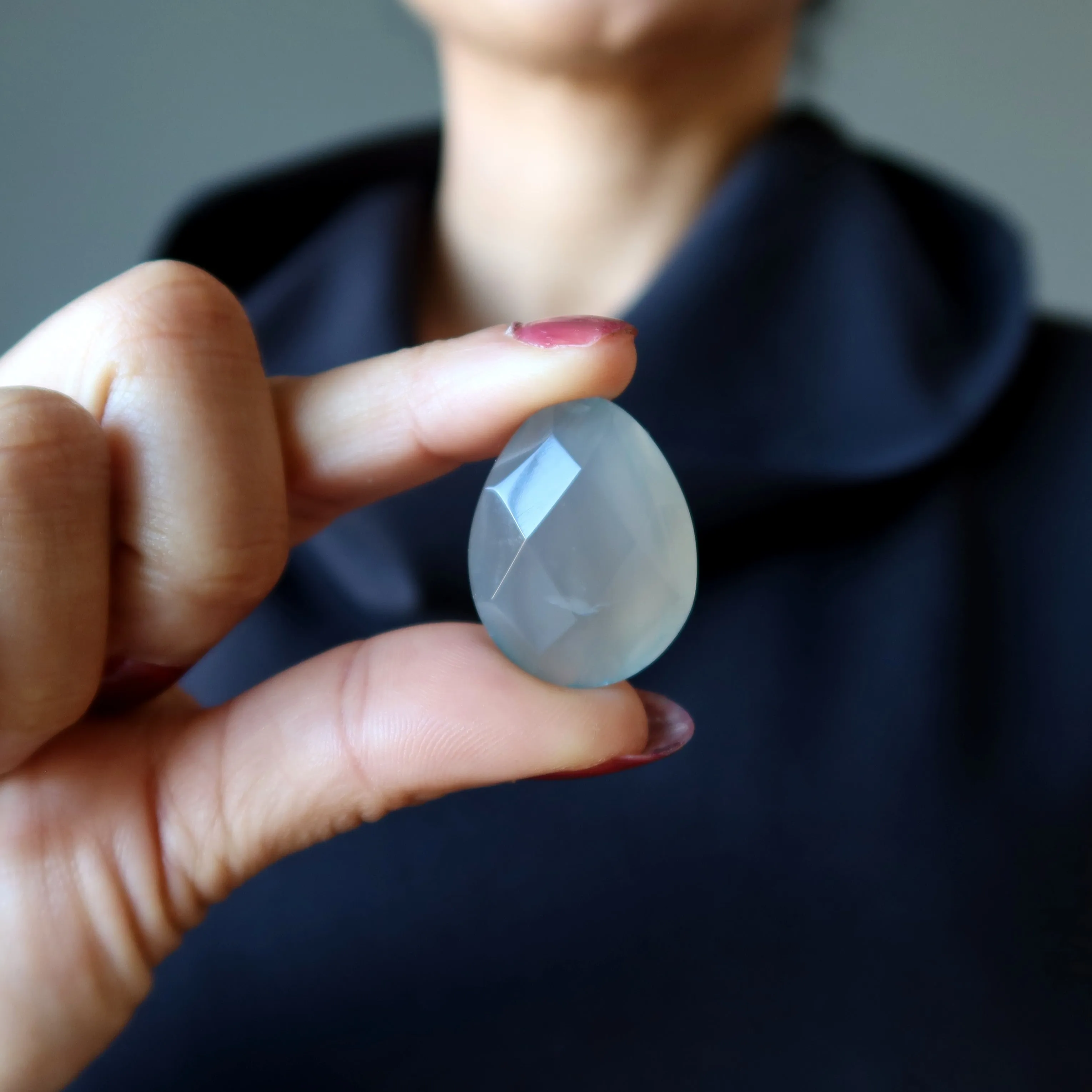 Chalcedony Pocket Stone Precious Pear Faceted Pendant