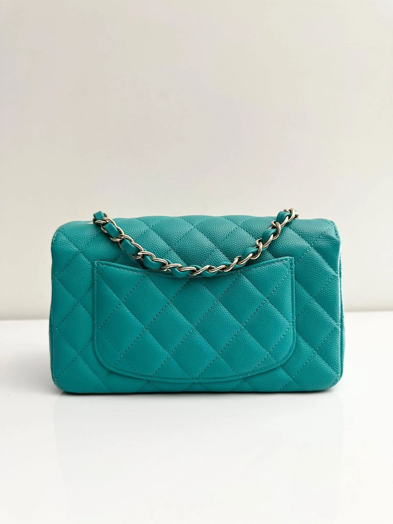 CHANEL Tiffany Green Caviar Classic Flap Mini GHW