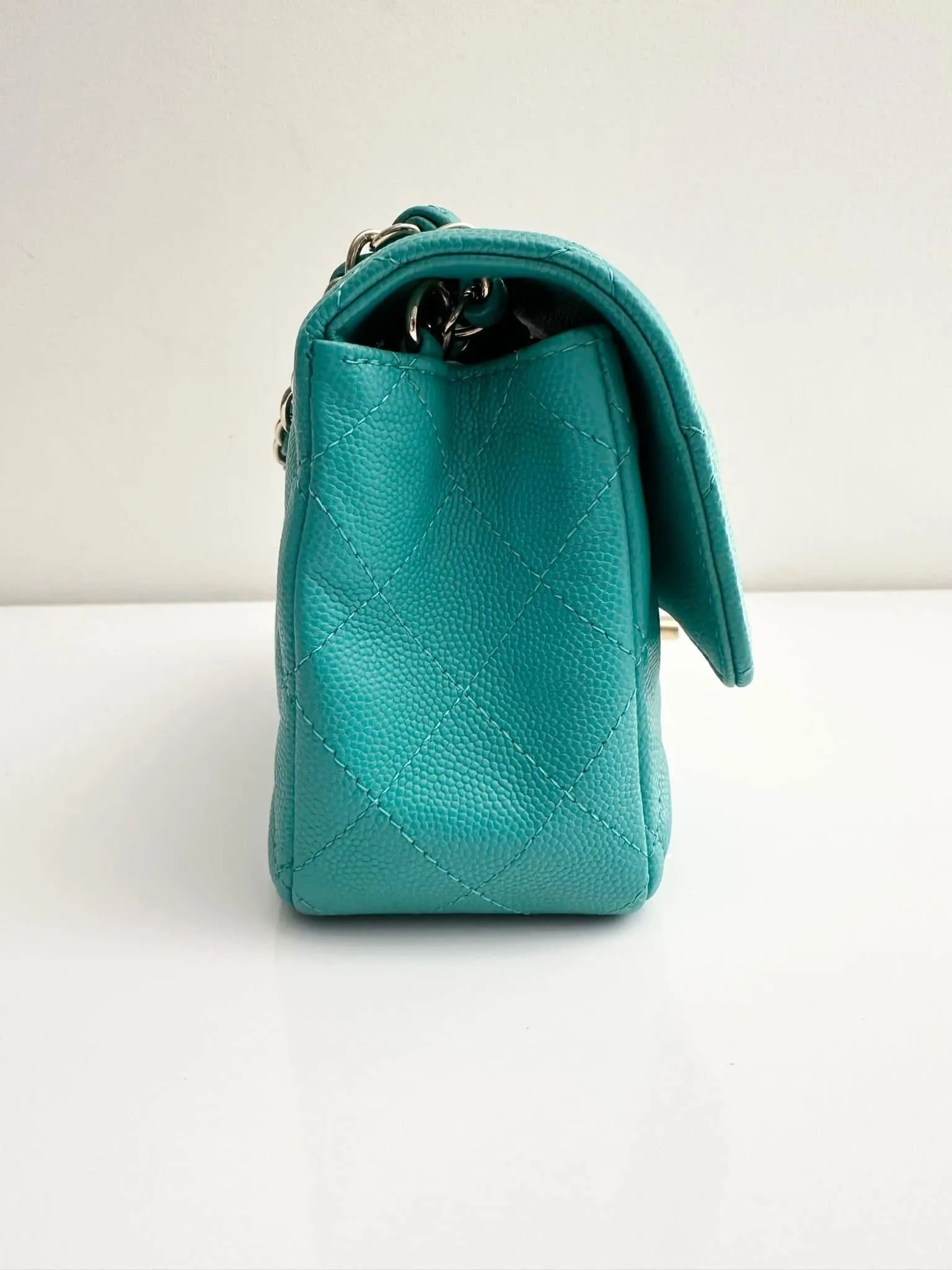 CHANEL Tiffany Green Caviar Classic Flap Mini GHW