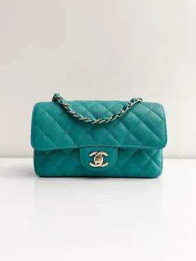 CHANEL Tiffany Green Caviar Classic Flap Mini GHW