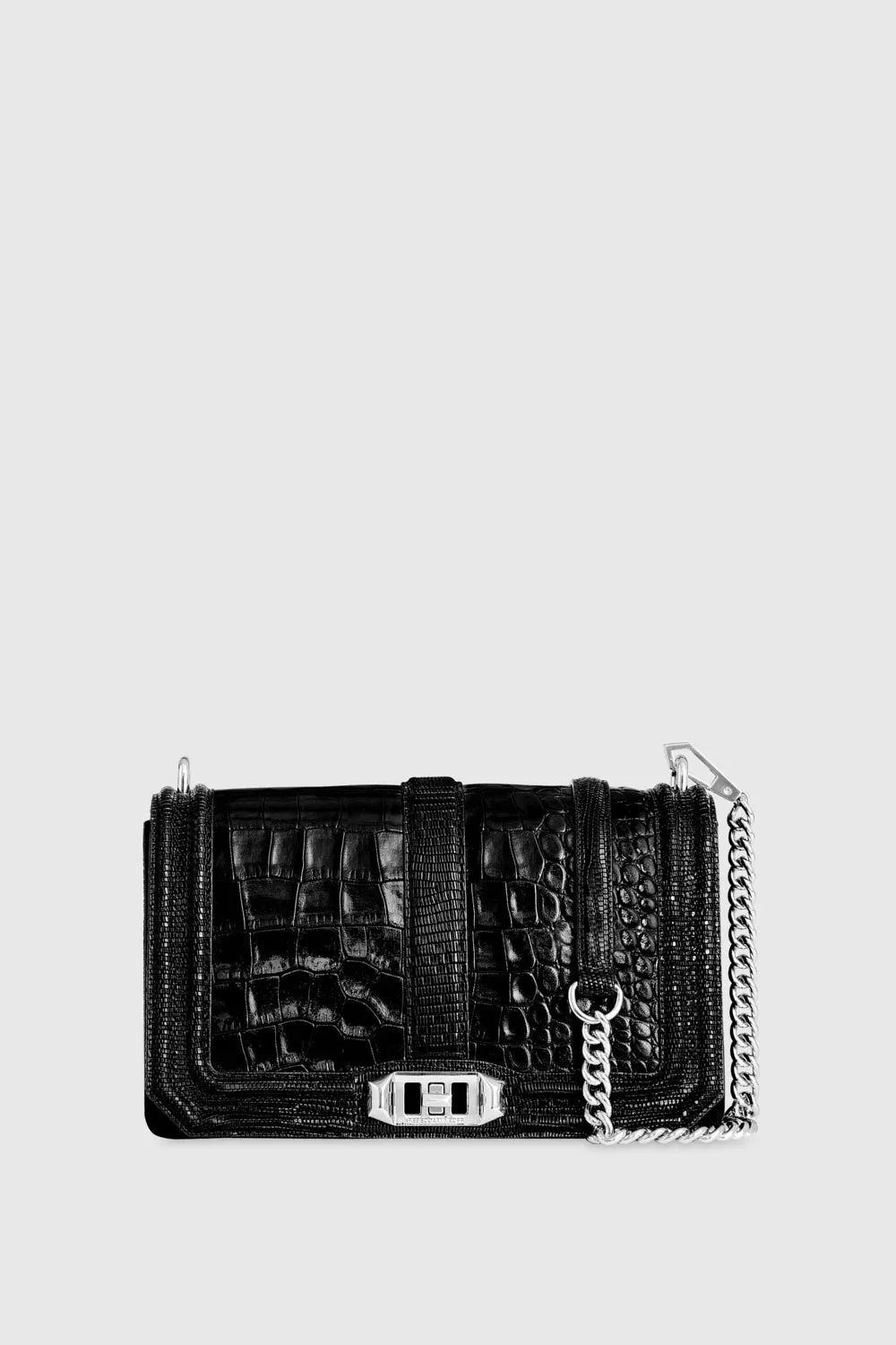 Chevron Quilted Love Crossbody Bag In Black/Silver