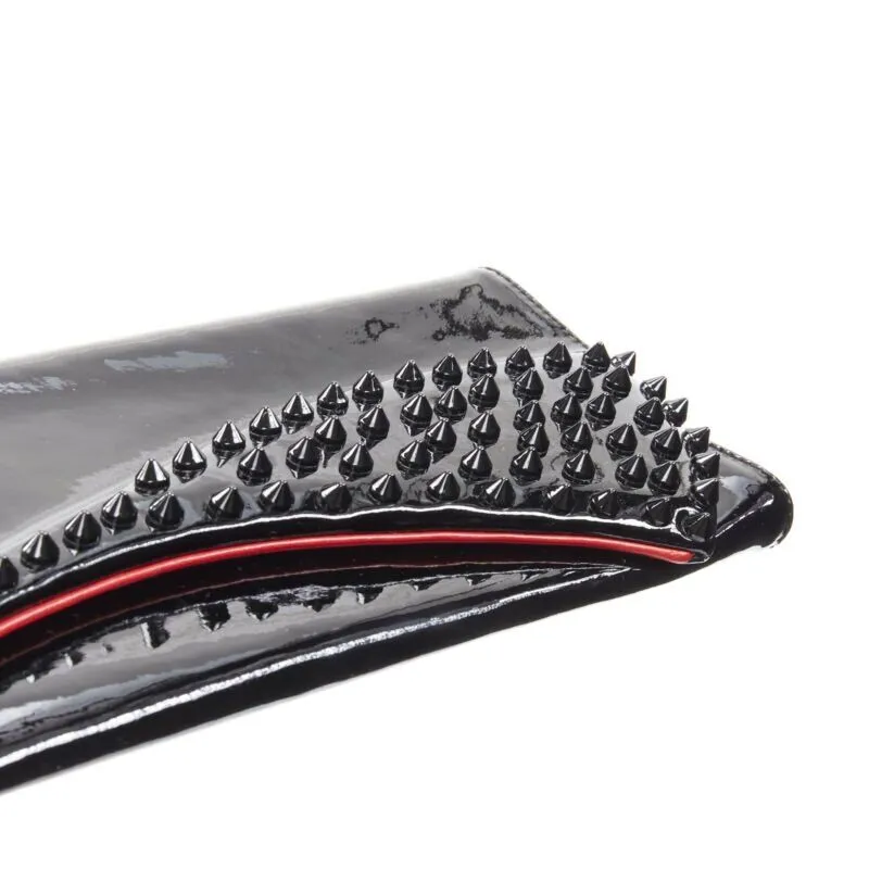 CHRISTIAN LOUBOUTIN Pigalle silhouette black patent spike stud  flap clutch bag