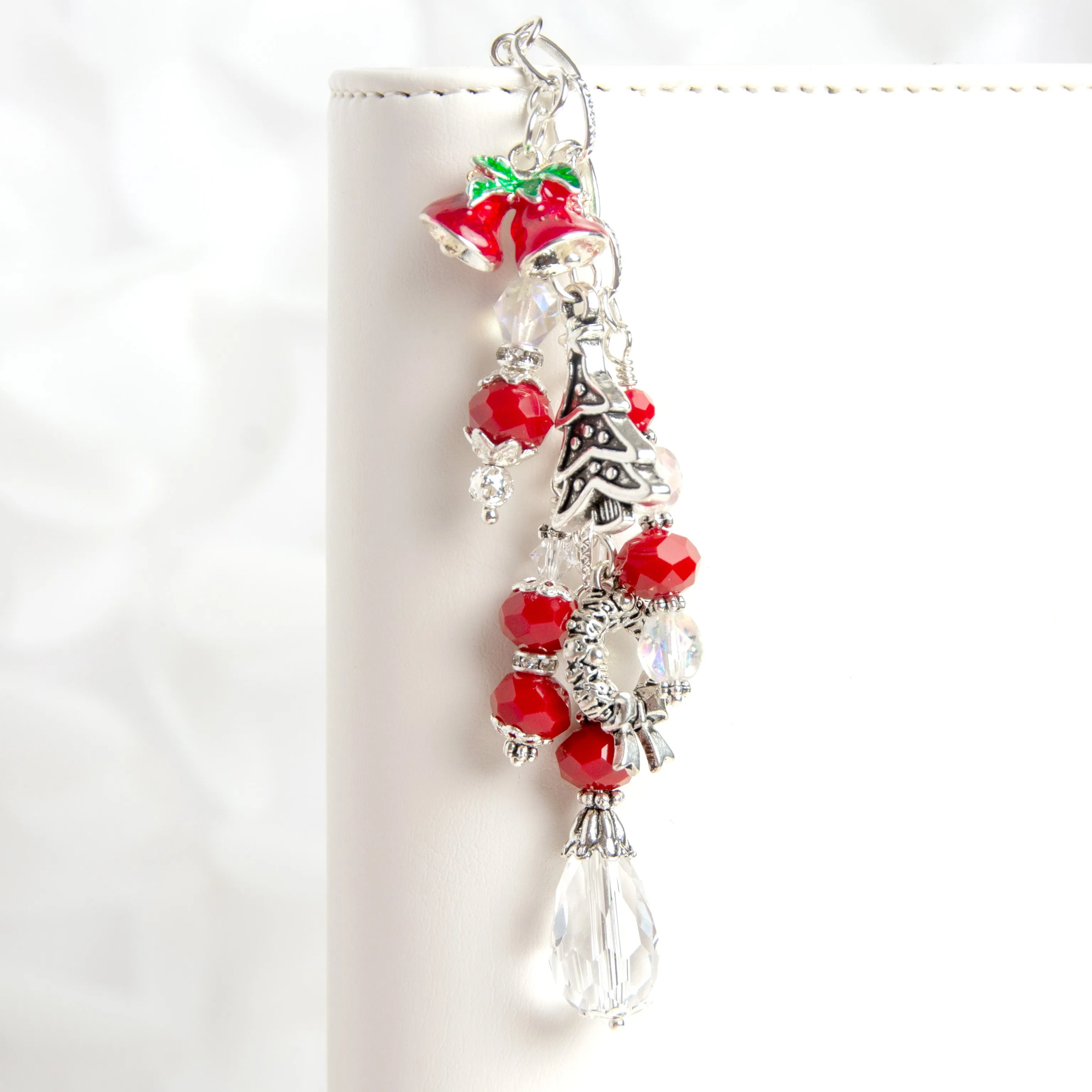 Christmas Planner Charm with Bell, Tree and Wreath Charms and Red Crystal Dangle