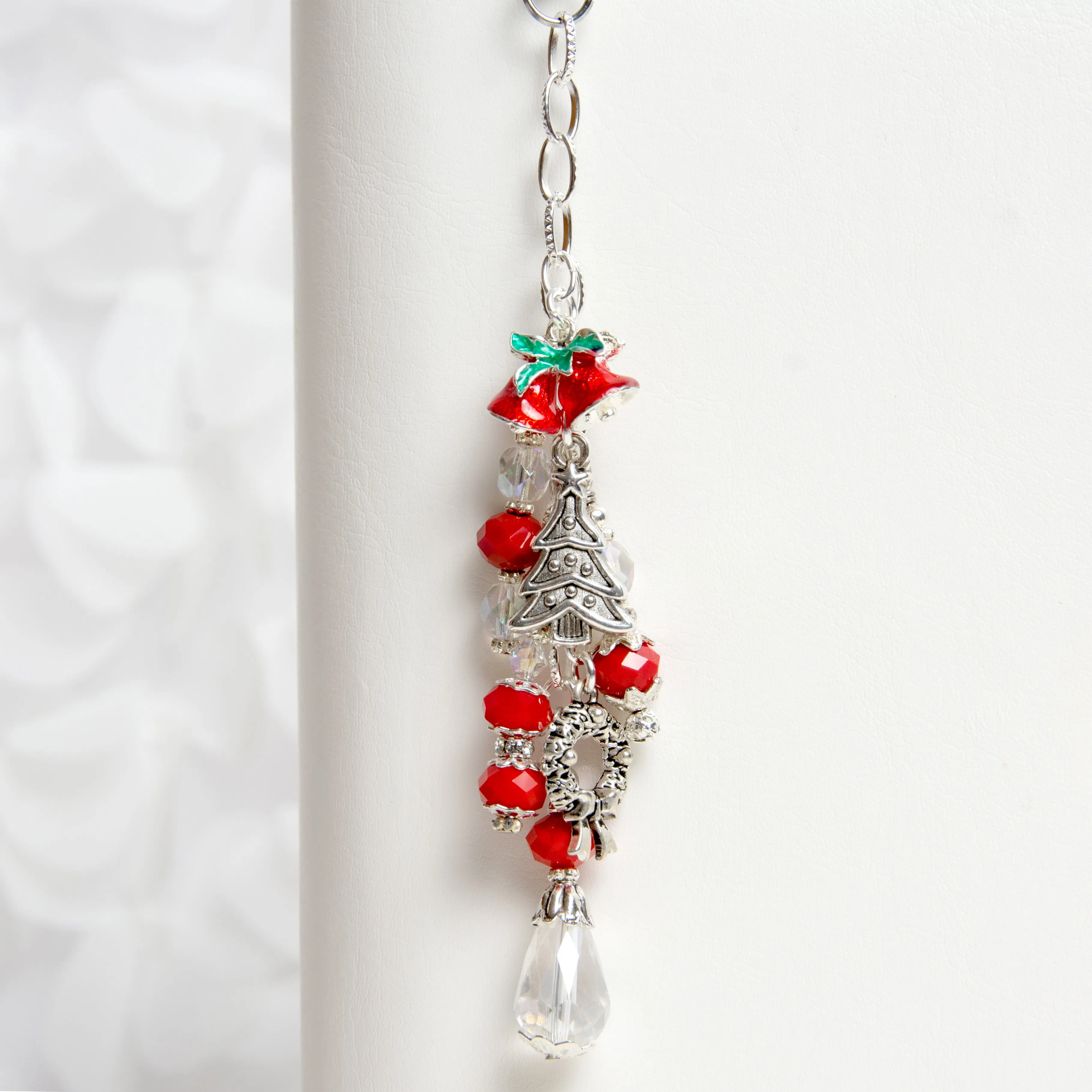 Christmas Planner Charm with Bell, Tree and Wreath Charms and Red Crystal Dangle