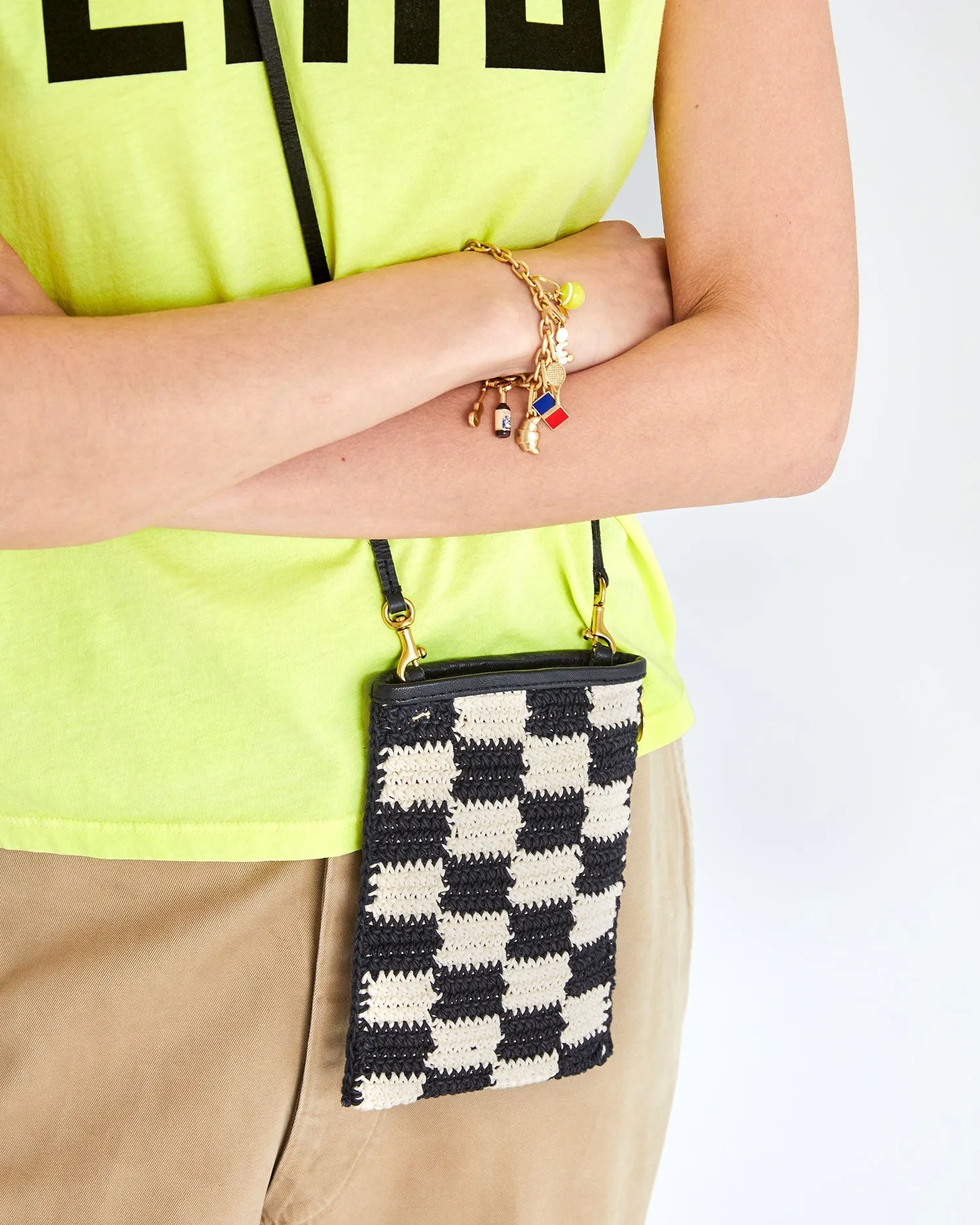 Clare V. Checkered Crochet Phone Bag