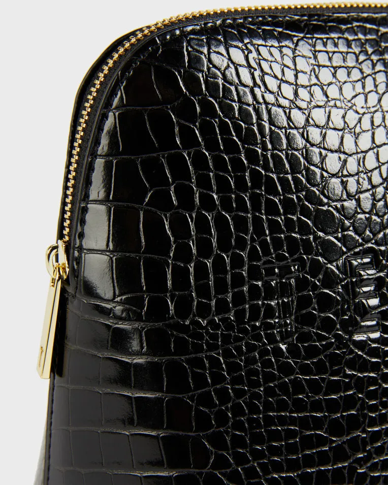 Crocana Croc Detail Debossed Washbag Black