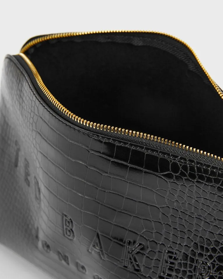 Crocana Croc Detail Debossed Washbag Black