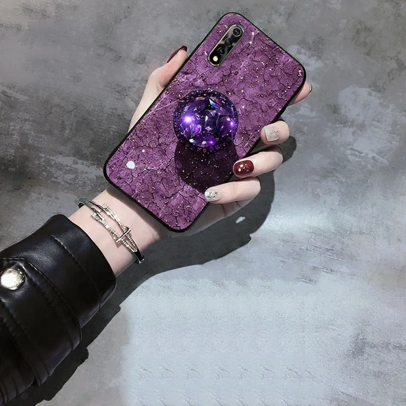 Crystal holder Stand Fur Ball Strap Phone case For iPhone 11 PRO MAX 6 6s 8 7 Plus XSMAX XR 5S SE12 Bling Glitter TPU Coque