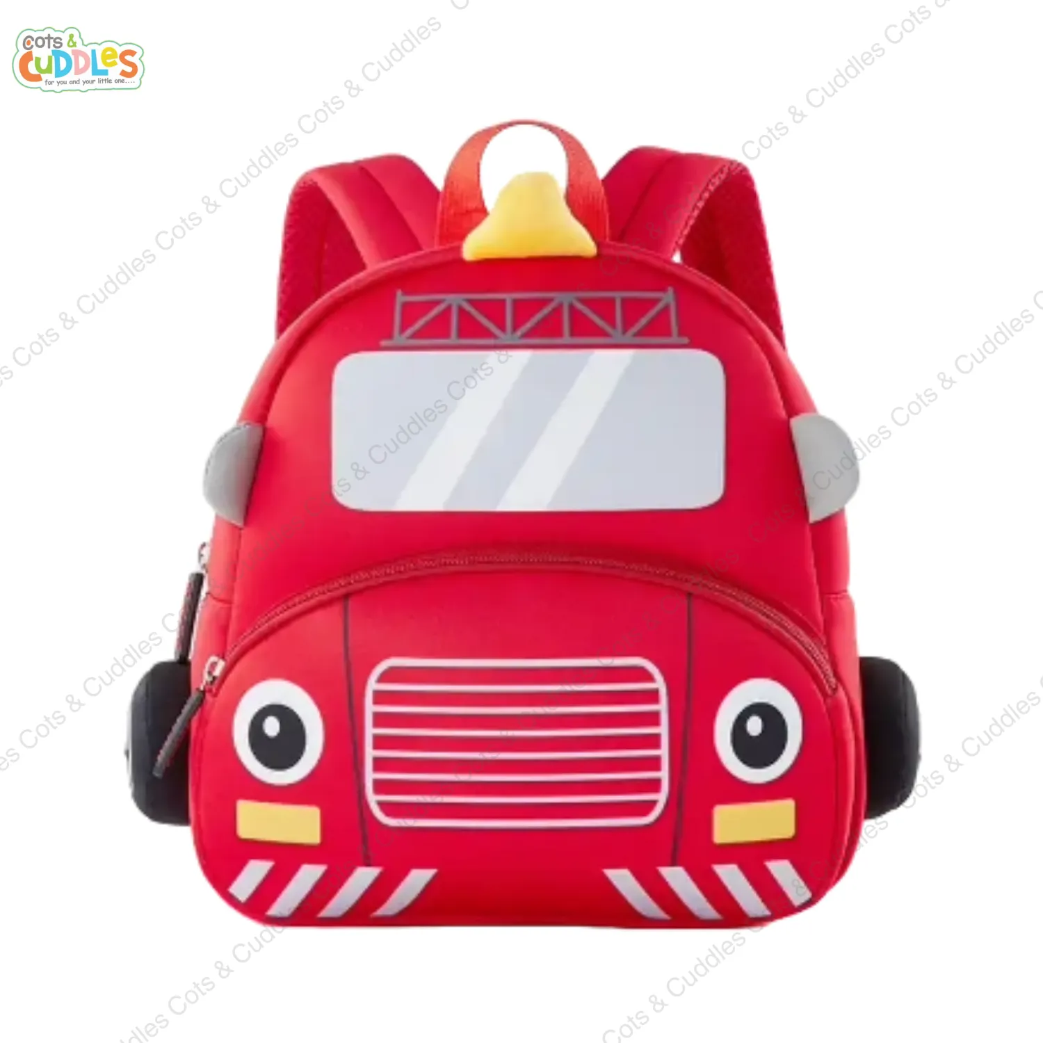 Cute Cartoon Fire Engine Soft Plush Backpack with Front Pocket for Kids (RED)