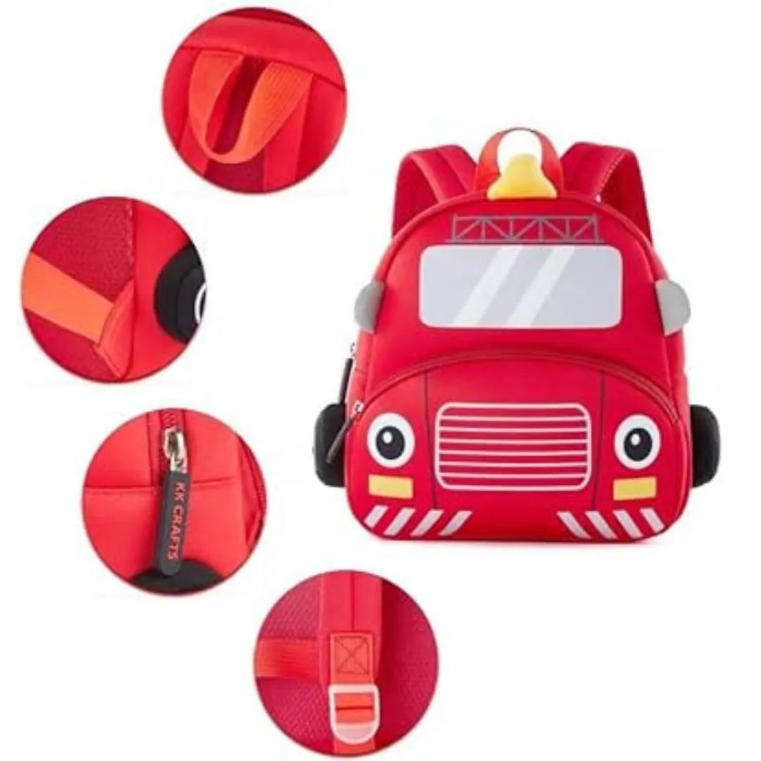 Cute Cartoon Fire Engine Soft Plush Backpack with Front Pocket for Kids (RED)